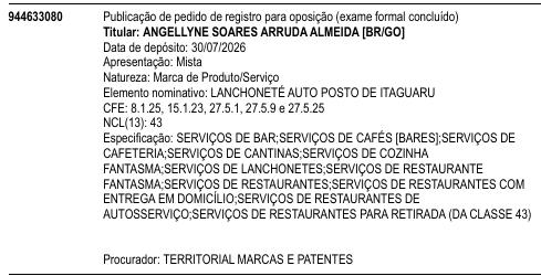 LANCHONETÉ AUTO POSTO DE ITAGUARU