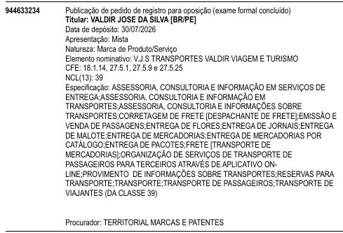 V.J.S TRANSPORTES VALDIR VIAGEM E TURISMO