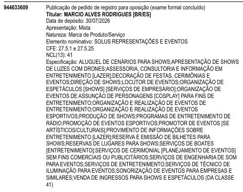 SOLUS REPRESENTAÇÕES E EVENTOS