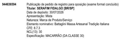 Battaglini Massa Artesanal Tradição Italiana