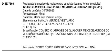 V VÉRTICE. VESTUÁRIO