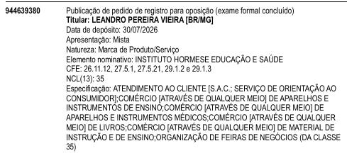 INSTITUTO HORMESE EDUCAÇÃO E SAÚDE